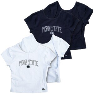 Hype and Vice women's white and navy comeback crop tops Penn State Athletic Logo